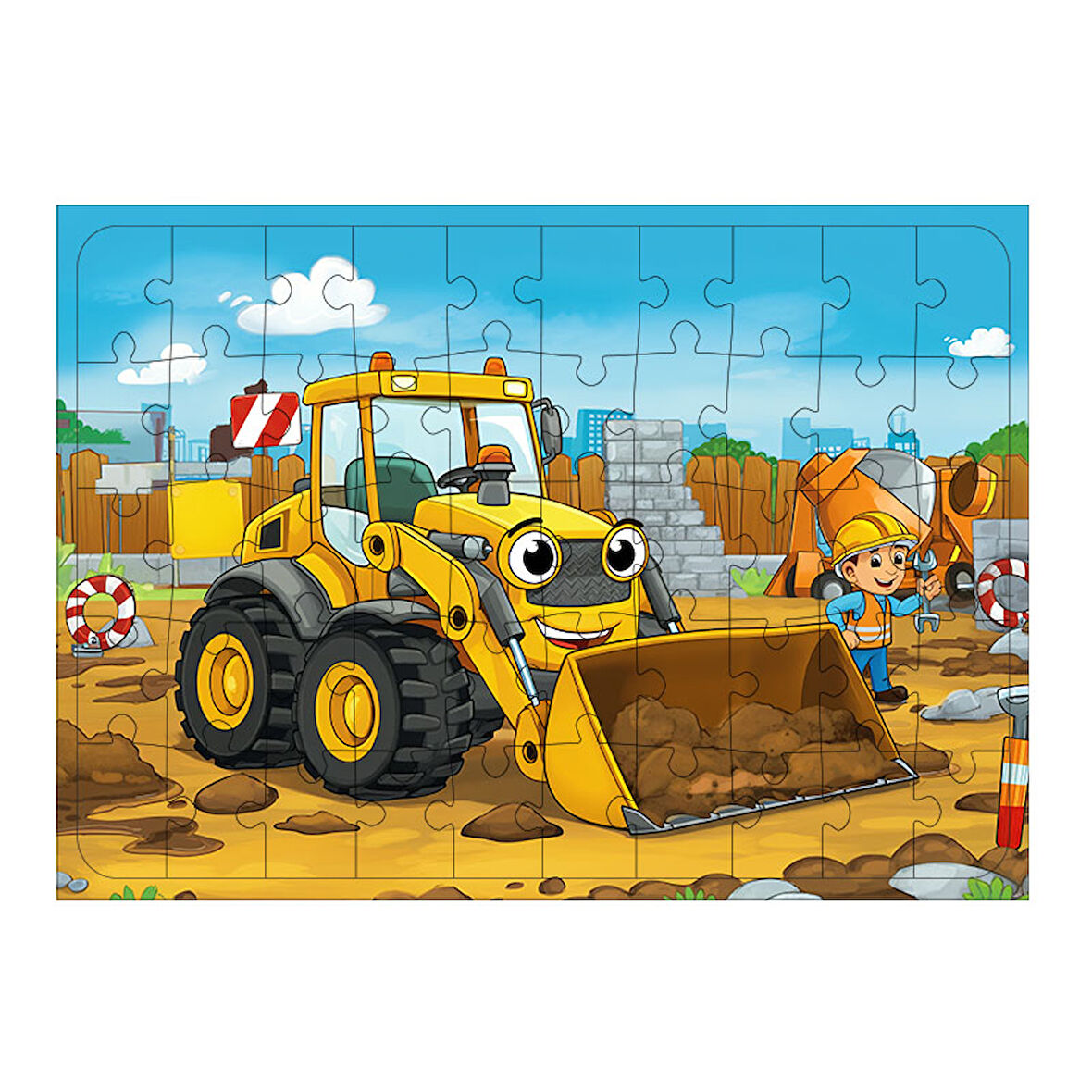 Ahşap Mdf Puzzle Yapboz İnşaat Alanı Çalışması 50 Parça 35*50 cm