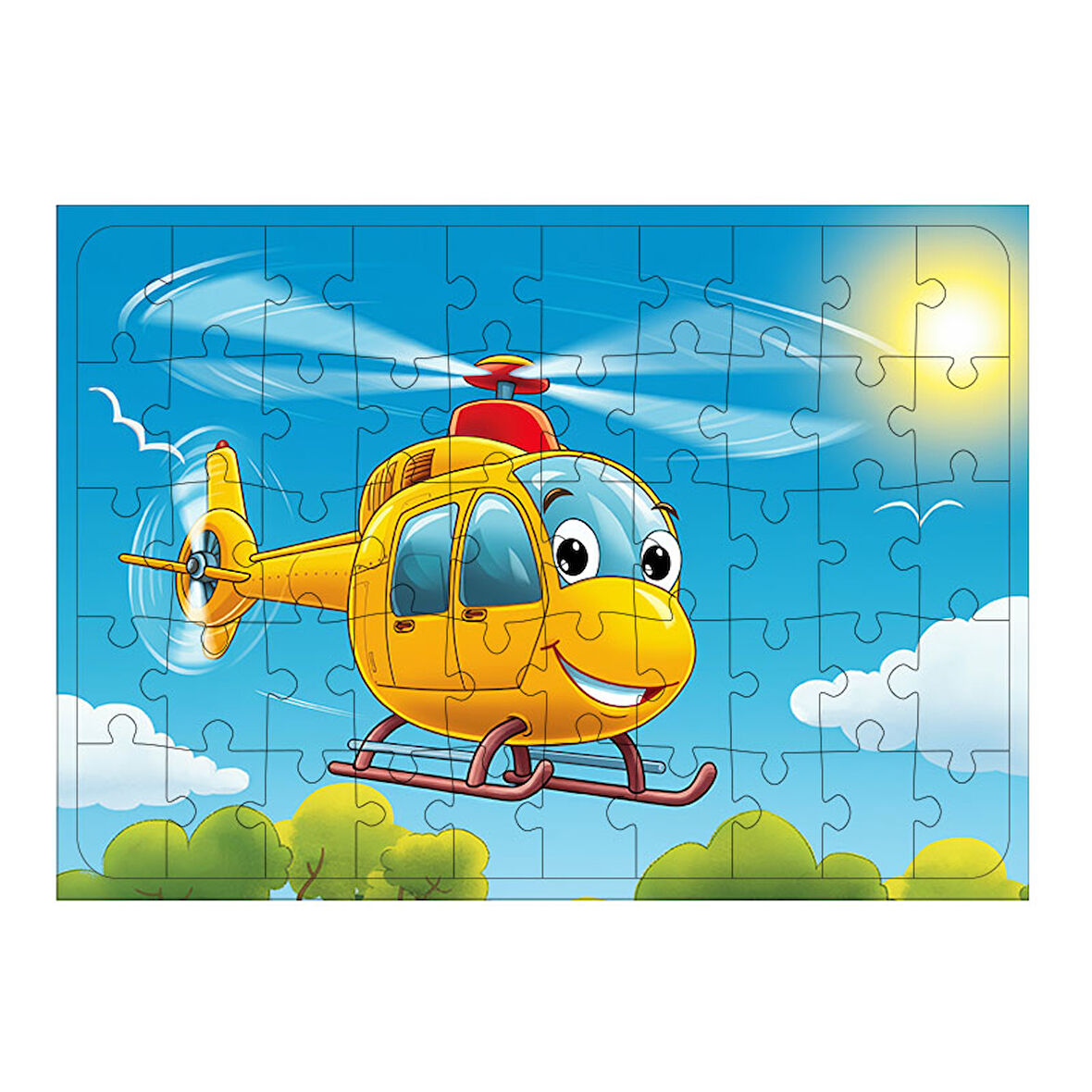 Ahşap Mdf Puzzle Yapboz Gökyüzünde Sarı Helikopter 50 Parça 35*50 cm