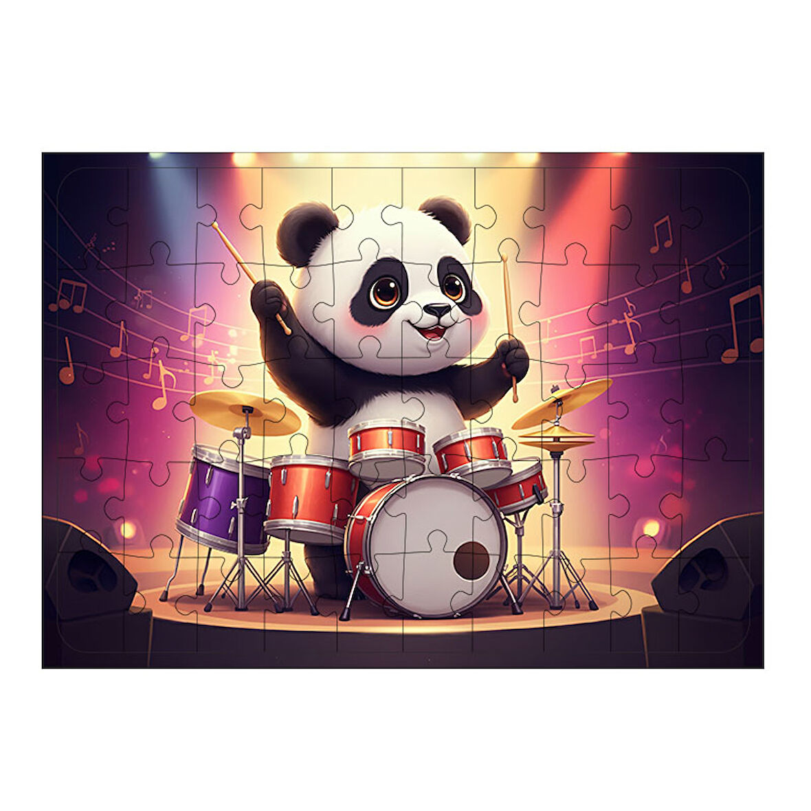 Ahşap Mdf Puzzle Yapboz Panda İle Davul Ritmi 50 Parça 35*50 cm