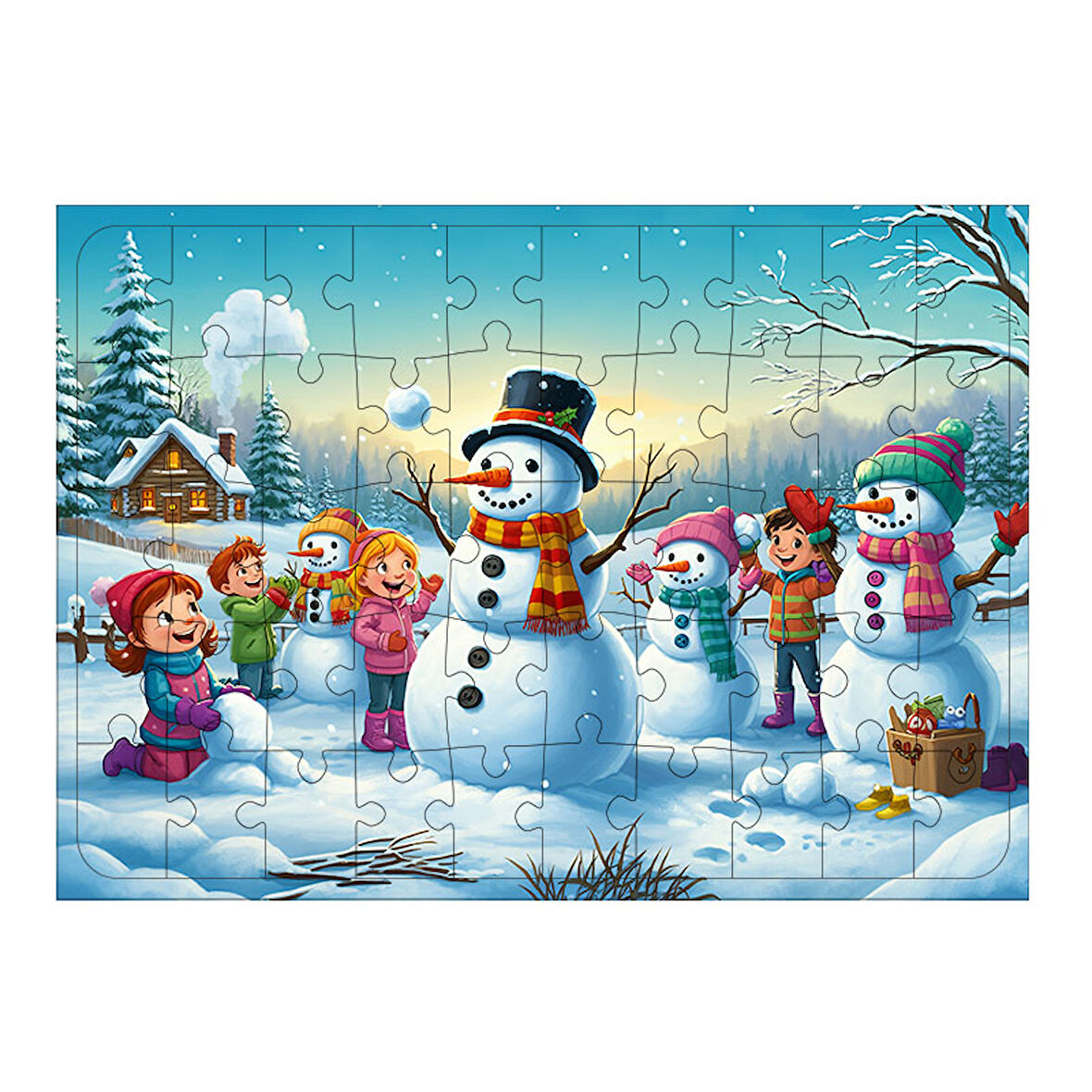 Ahşap Mdf Puzzle Yapboz Kardan Adam Kış Şenliği 50 Parça 35*50 cm