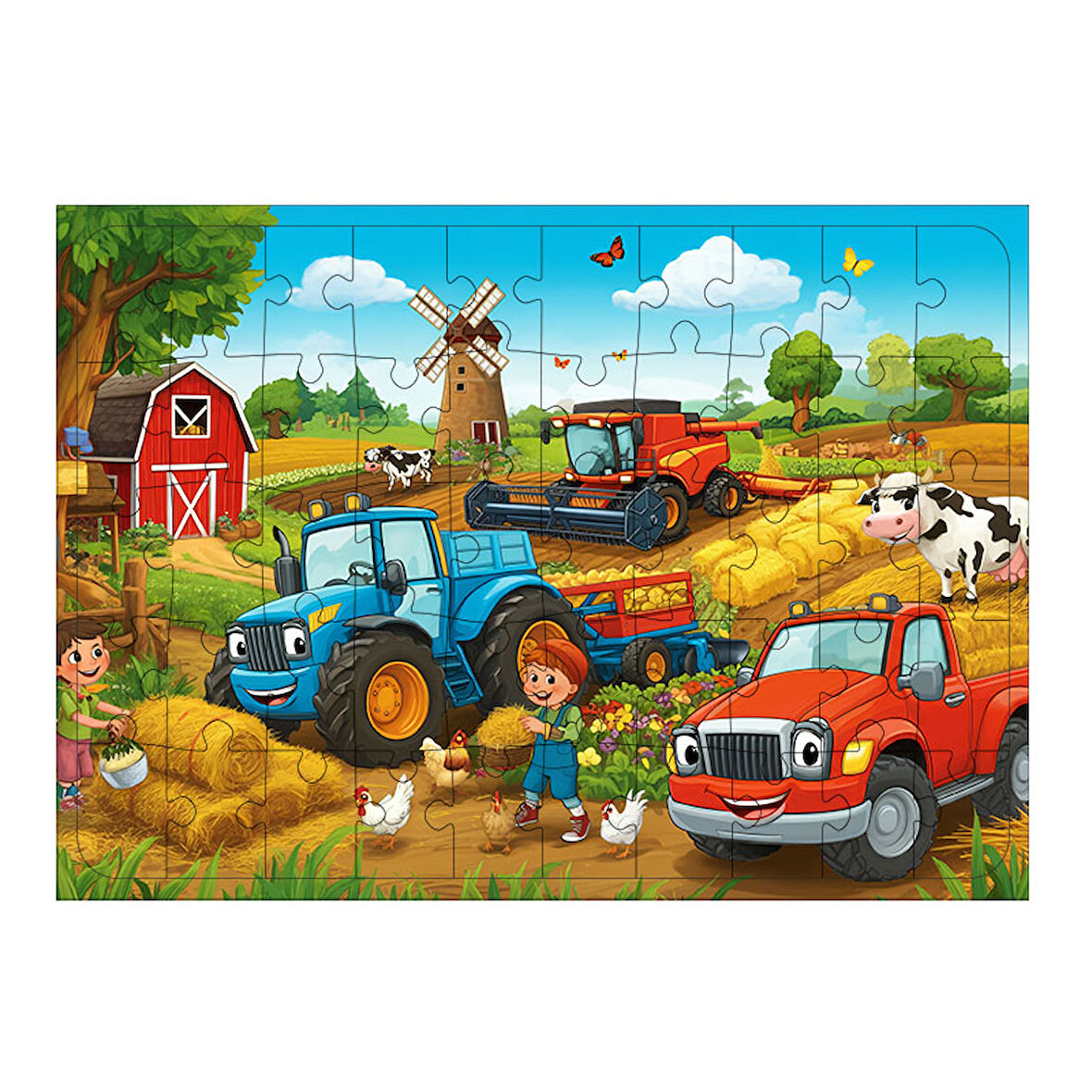 Ahşap Mdf Puzzle Yapboz Traktör Ve Çiftlik Hayvanları 50 Parça 35*50 cm