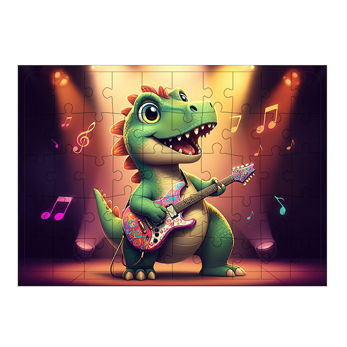 Ahşap Mdf Puzzle Yapboz Dinozor Gitar Şovu 50 Parça 35*50 cm