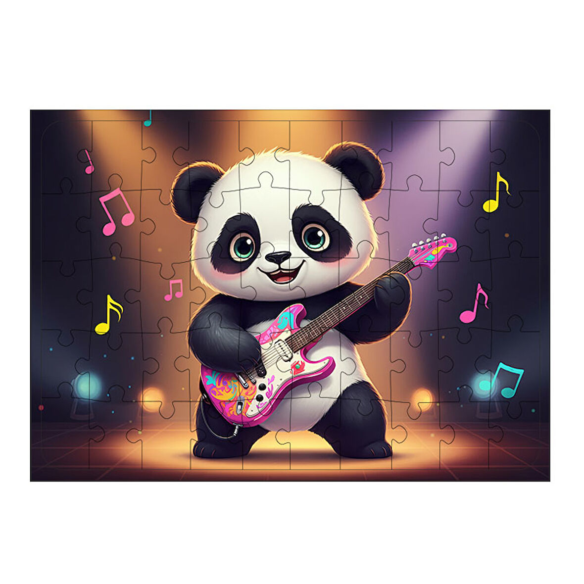 Ahşap Mdf Puzzle Yapboz Panda'nın Müzikal Performansı 50 Parça 35*50 cm