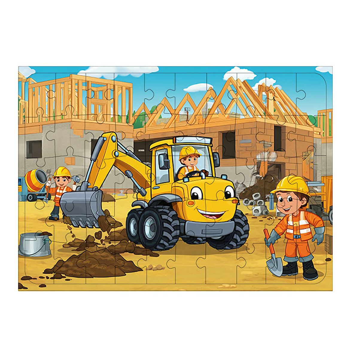 Ahşap Mdf Puzzle Yapboz İnşaat Alanında Yoğun Çalışma 50 Parça 35*50 cm