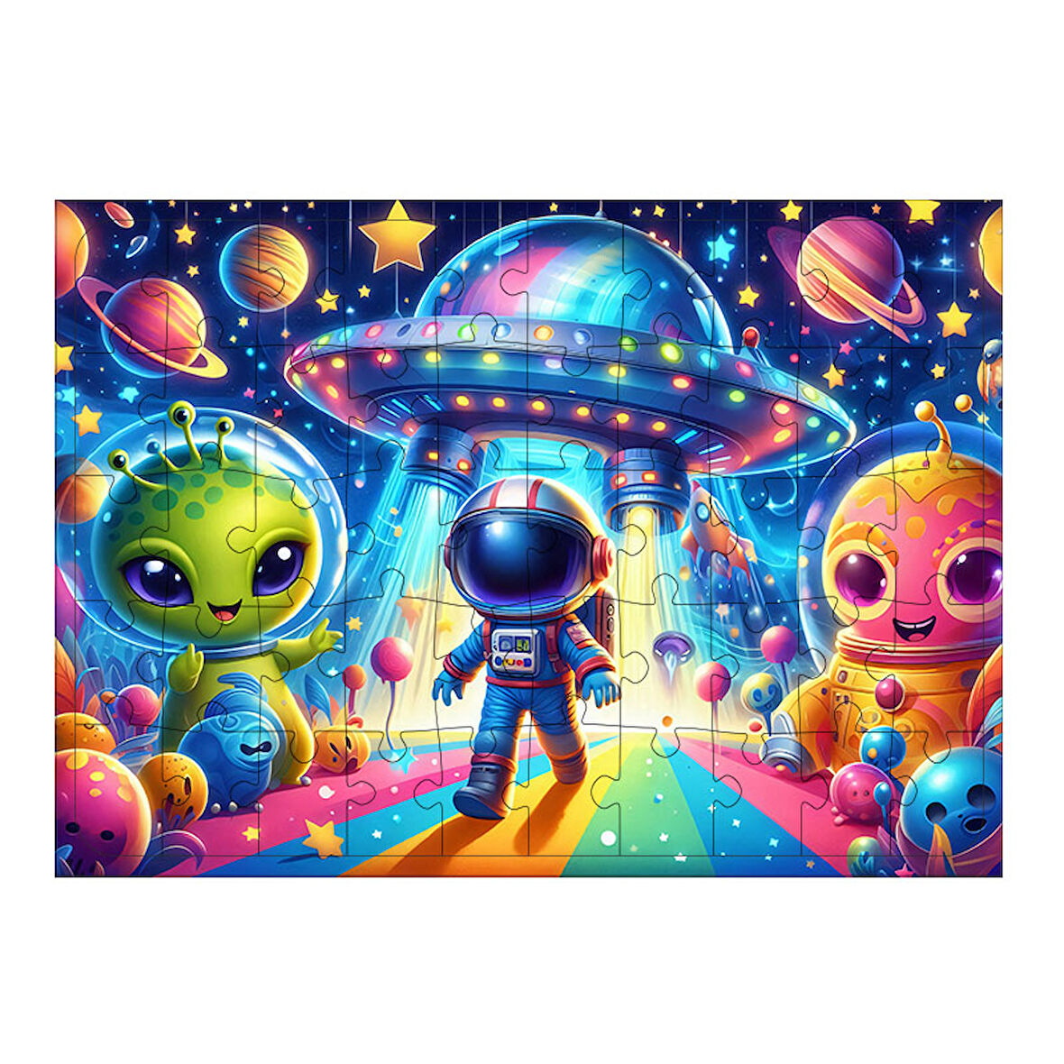 Ahşap Mdf Puzzle Yapboz Uzaylılarla Disko Dansı 50 Parça 35*50 cm