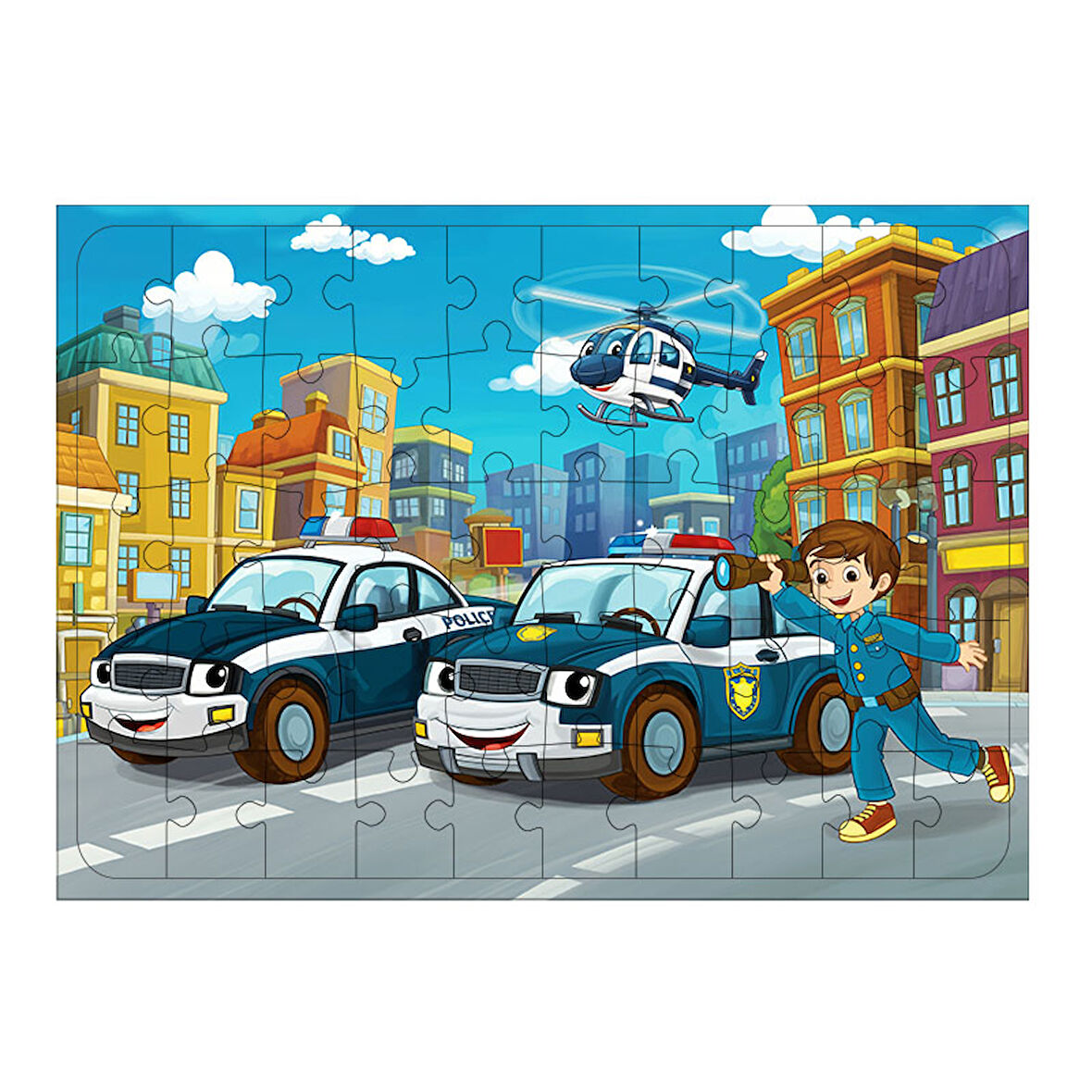 Ahşap Mdf Puzzle Yapboz Kasaba Polis Görevi 50 Parça 35*50 cm