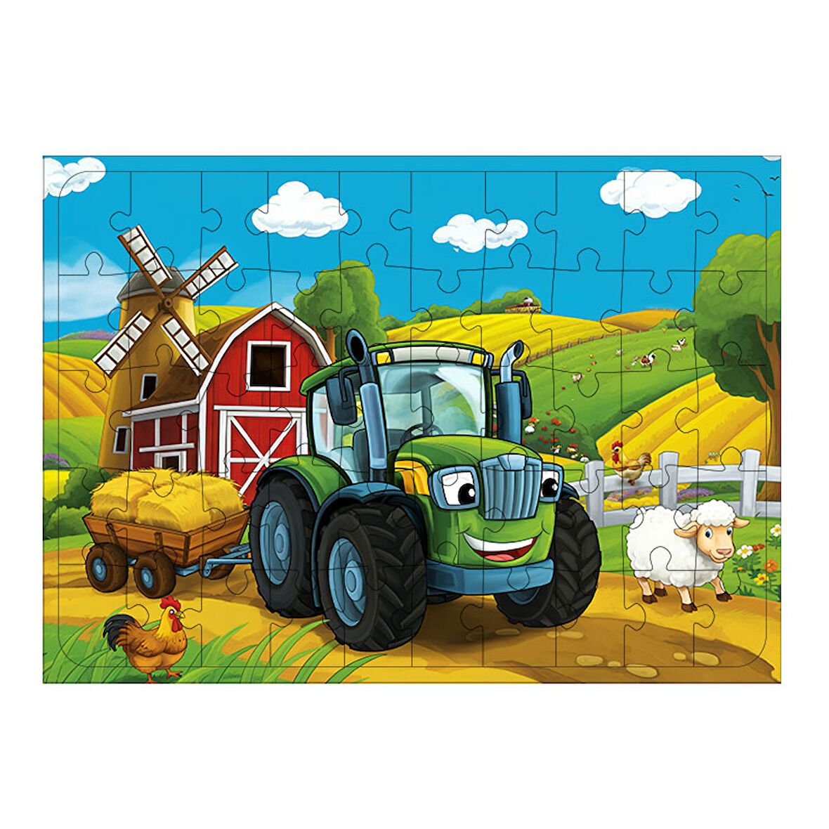 Ahşap Mdf Puzzle Yapboz Yeşil Çiftlik Traktörü 50 Parça 35*50 cm