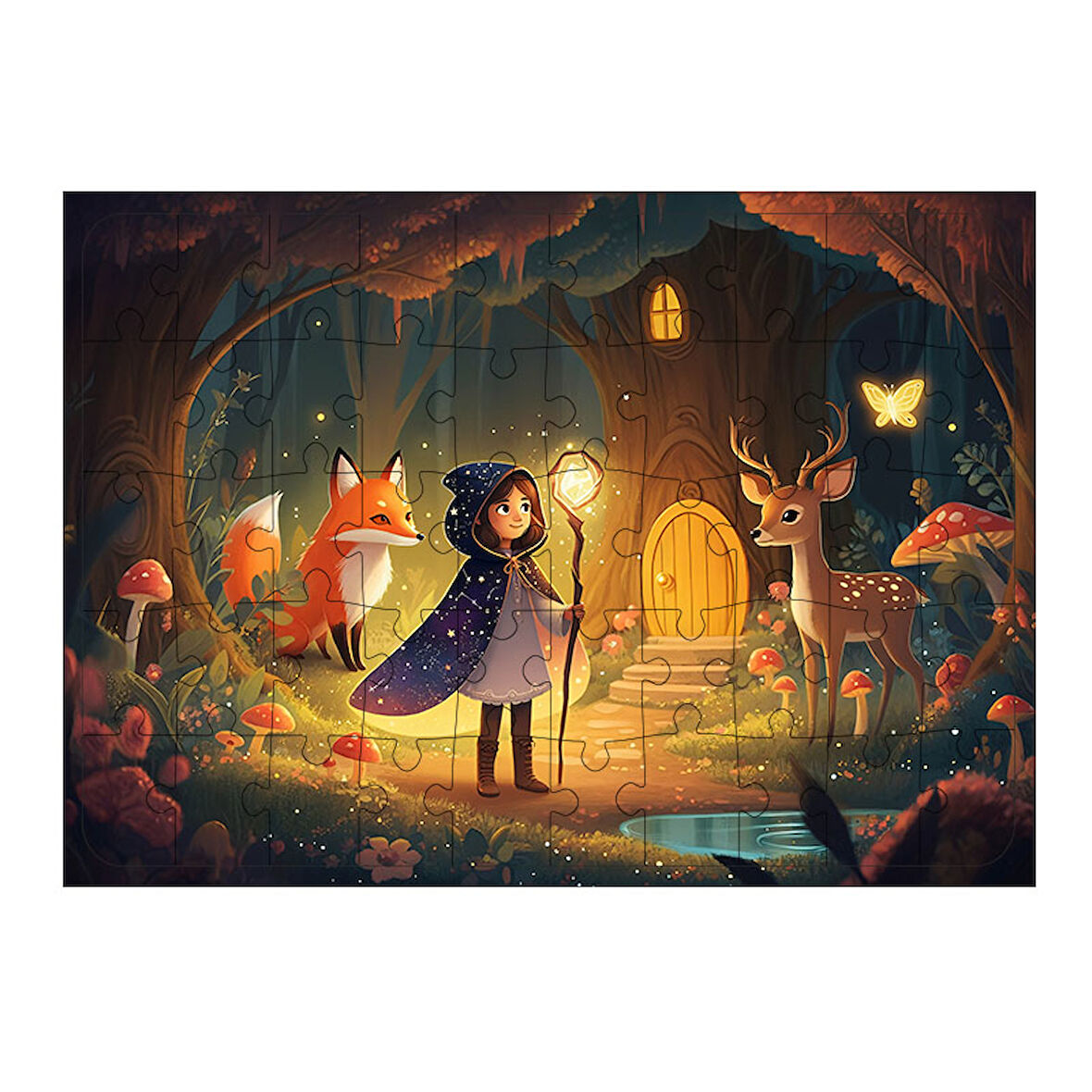 Ahşap Mdf Puzzle Yapboz Orman Macerası Kızı 50 Parça 35*50 cm