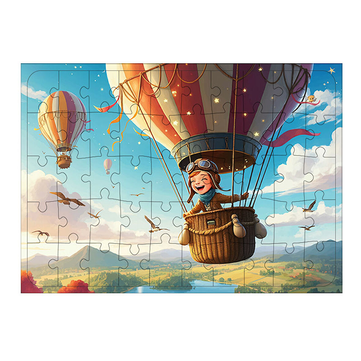Ahşap Mdf Puzzle Yapboz Balonla Gökyüzü Gezintisi 50 Parça 35*50 cm