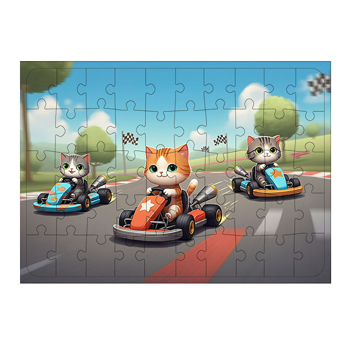 Ahşap Mdf Puzzle Yapboz Yarış Arabasıyla Hızlı Tur 50 Parça 35*50 cm