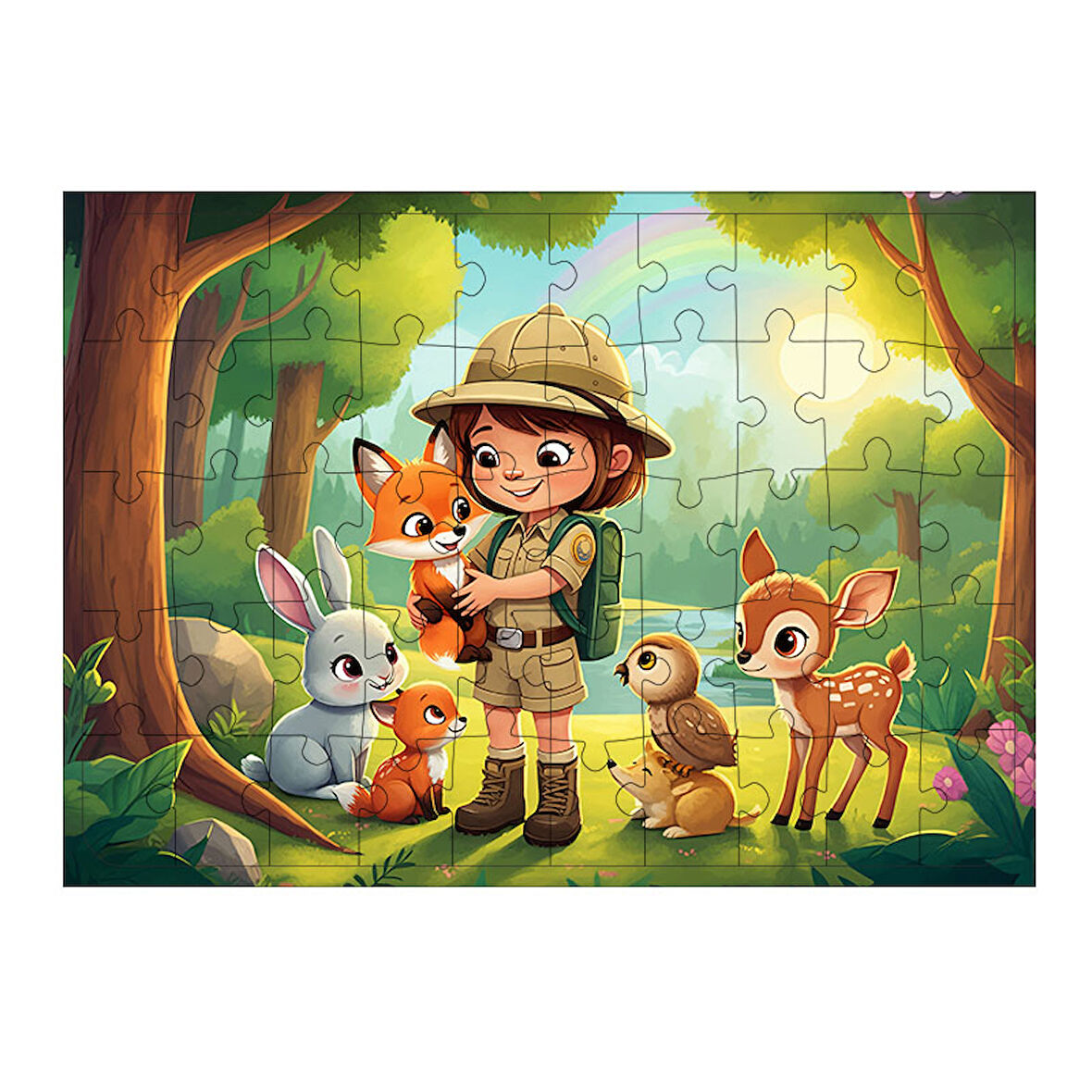 Ahşap Mdf Puzzle Yapboz Ormanda Hayvan Kaşifi 50 Parça 35*50 cm