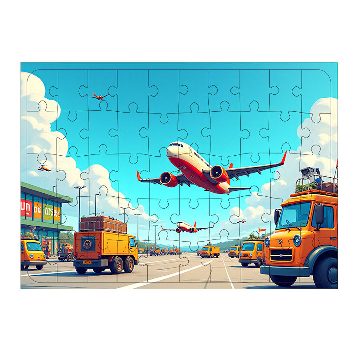 Ahşap Mdf Puzzle Yapboz Havalimanında Uçaklar 50 Parça 35*50 cm