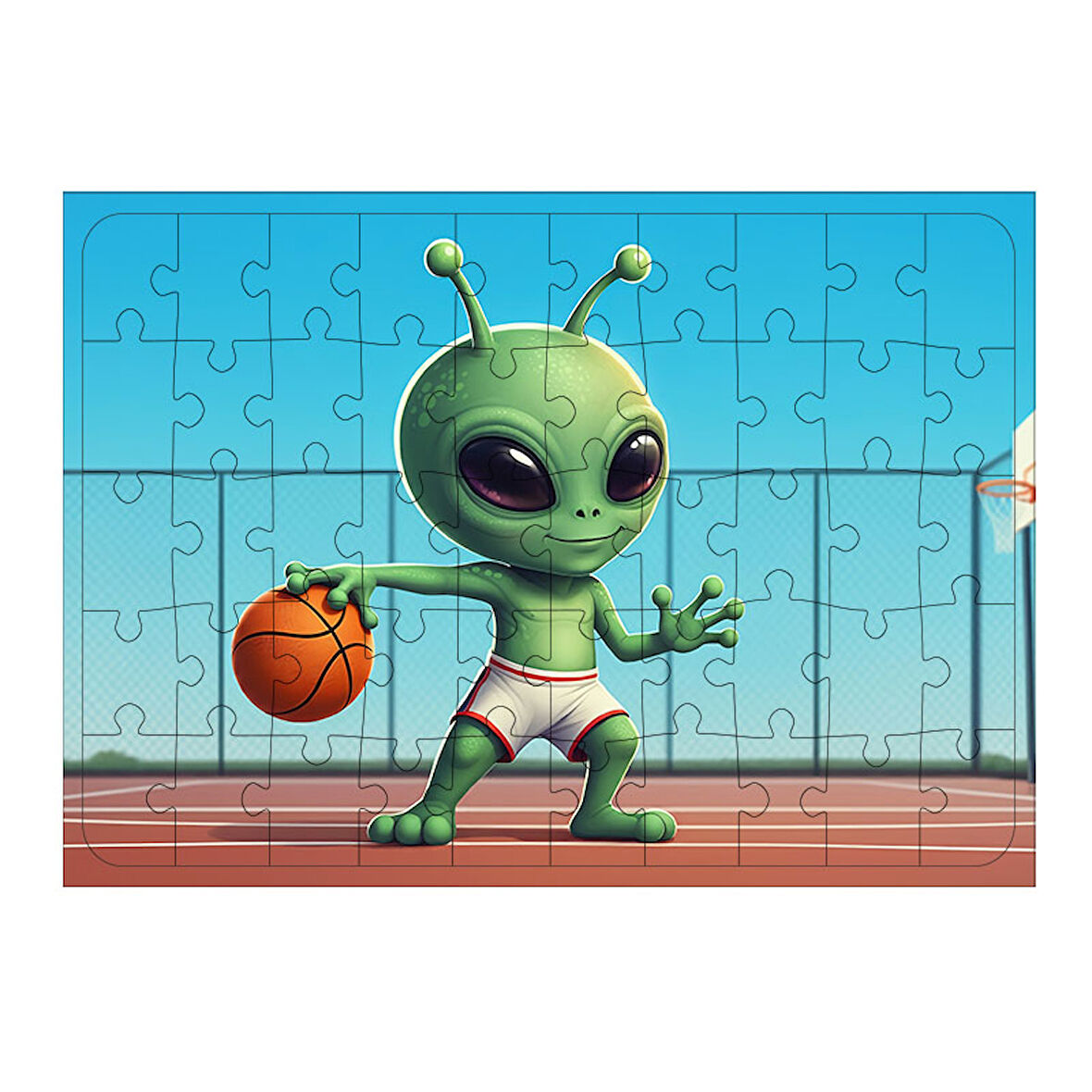 Ahşap Mdf Puzzle Yapboz Basketbolcu Sevimli Uzaylı 50 Parça 35*50 cm