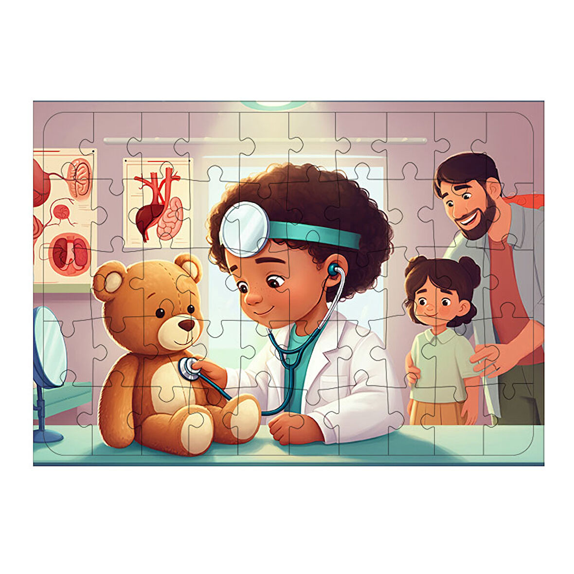 Ahşap Mdf Puzzle Yapboz Oyuncak Ayı Doktoru 50 Parça 35*50 cm