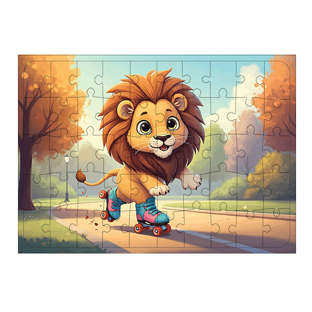 Ahşap Mdf Puzzle Yapboz Paten Kayan Aslan 50 Parça 35*50 cm