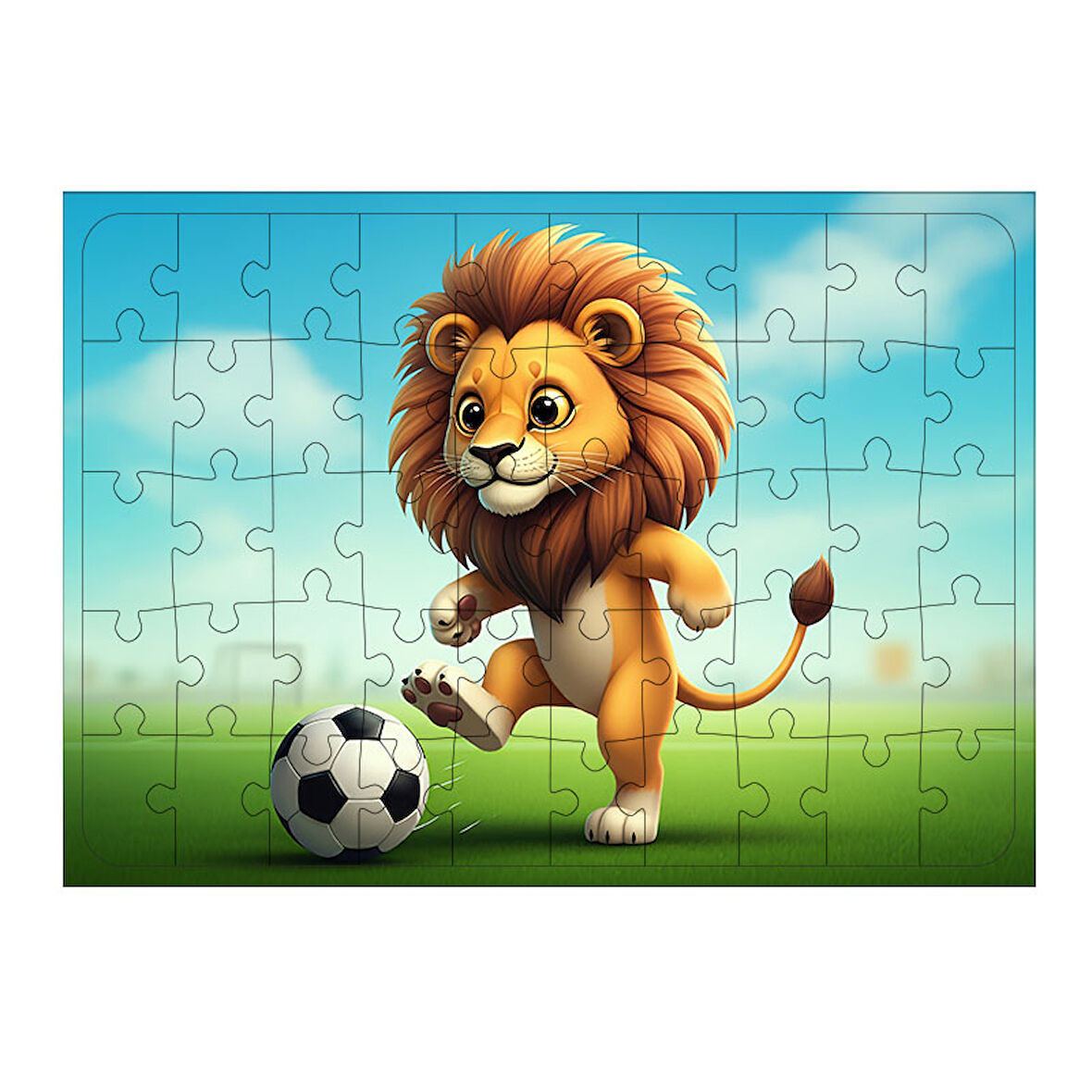 Ahşap Mdf Puzzle Yapboz Futbol Oynayan Aslan 50 Parça 35*50 cm