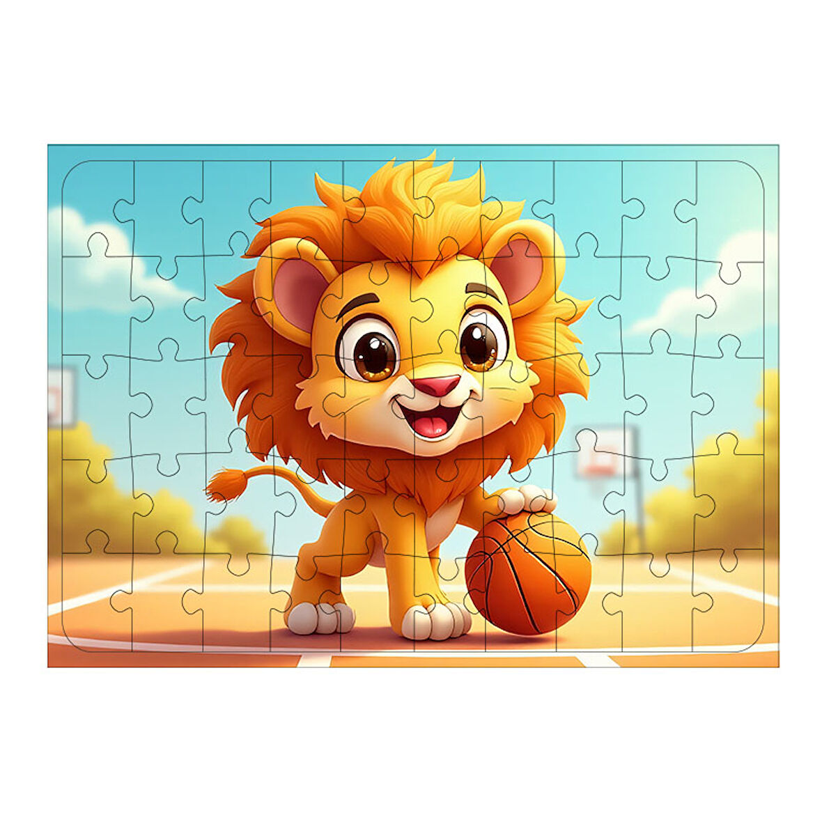 Ahşap Mdf Puzzle Yapboz Basket Atan Şirin Aslan 50 Parça 35*50 cm