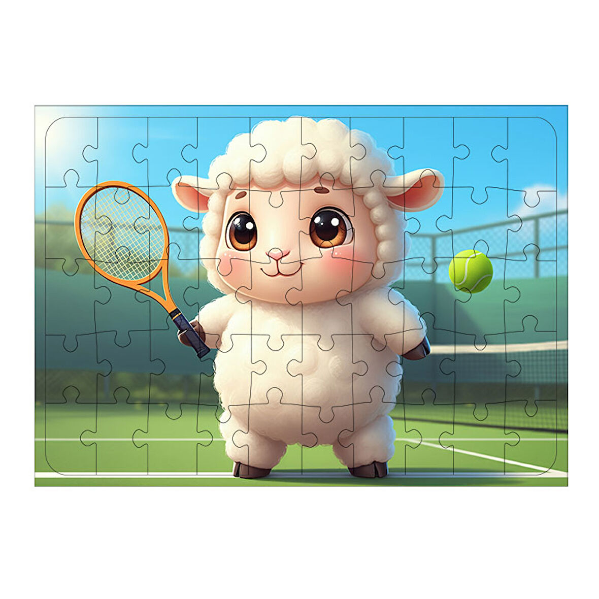 Ahşap Mdf Puzzle Yapboz Tenis Oynayan Kuzu 50 Parça 35*50 cm