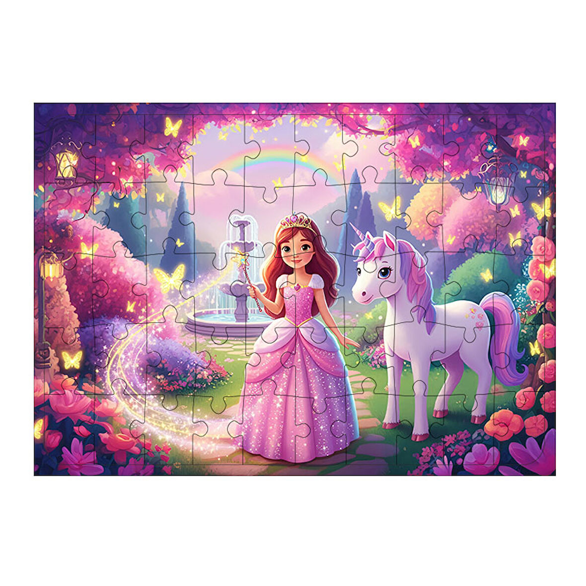 Ahşap Mdf Puzzle Yapboz Peri Masalı Ve Unicorn 50 Parça 35*50 cm