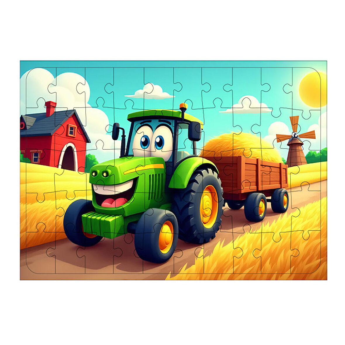 Ahşap Mdf Puzzle Yapboz Çiftlik Traktörü Gezisi 50 Parça 35*50 cm