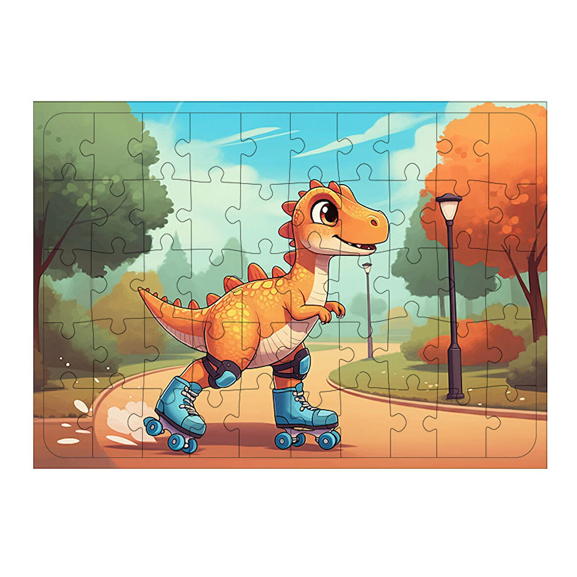 Ahşap Mdf Puzzle Yapboz Paten Ve Dinozor Macerası 50 Parça 35*50 cm