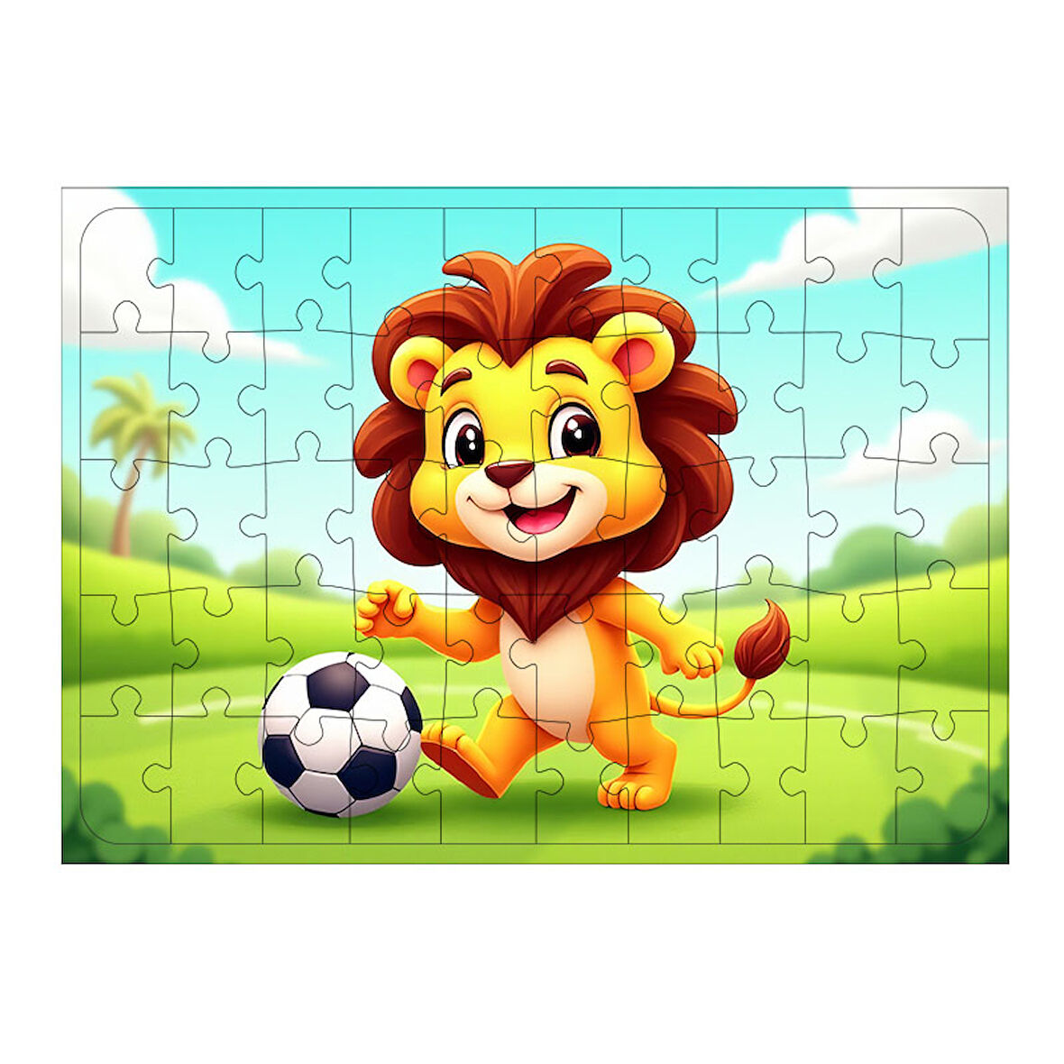 Ahşap Mdf Puzzle Yapboz Futbol Oynayan Aslan 50 Parça 35*50 cm