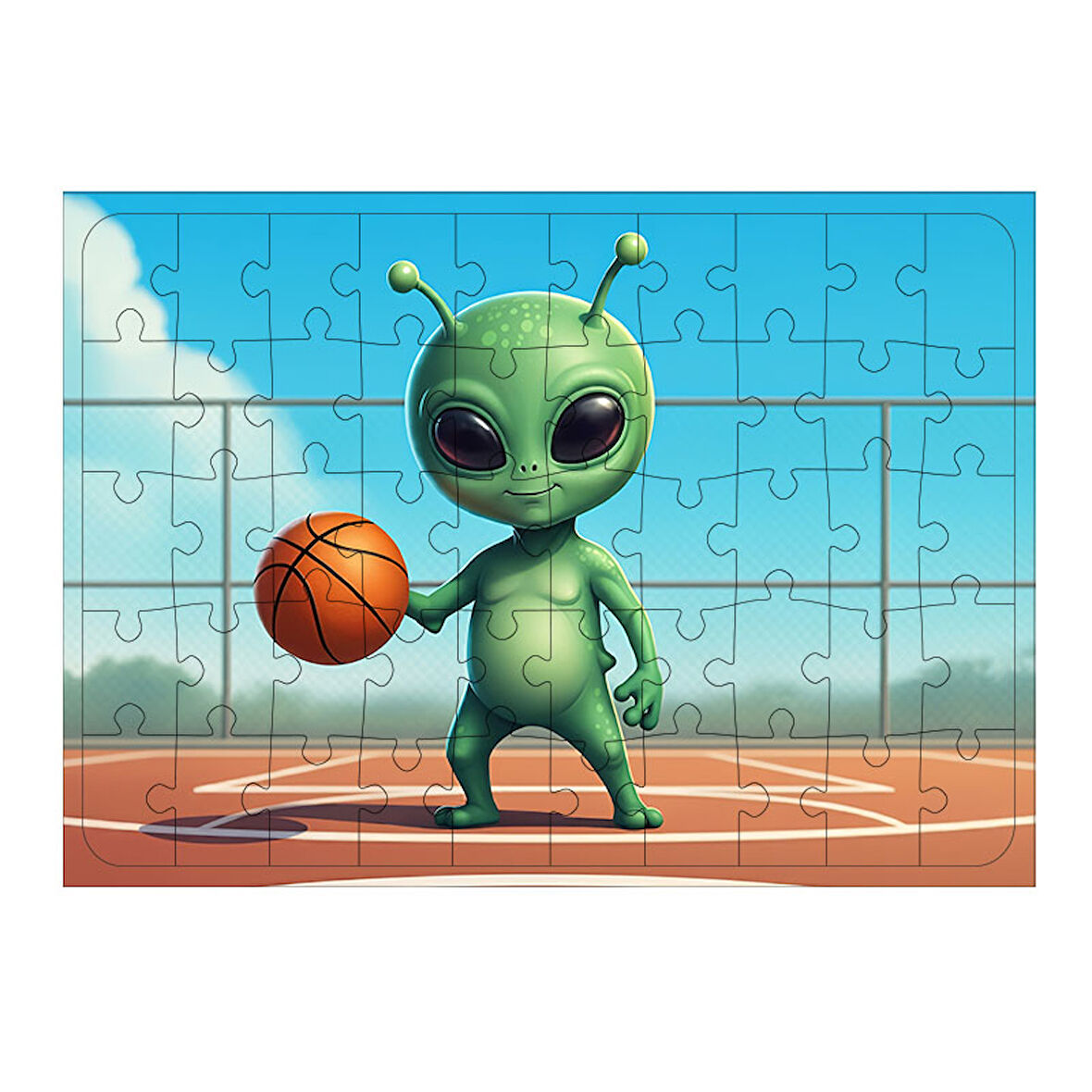 Ahşap Mdf Puzzle Yapboz Basketbolcu Yeşil Uzaylı 50 Parça 35*50 cm