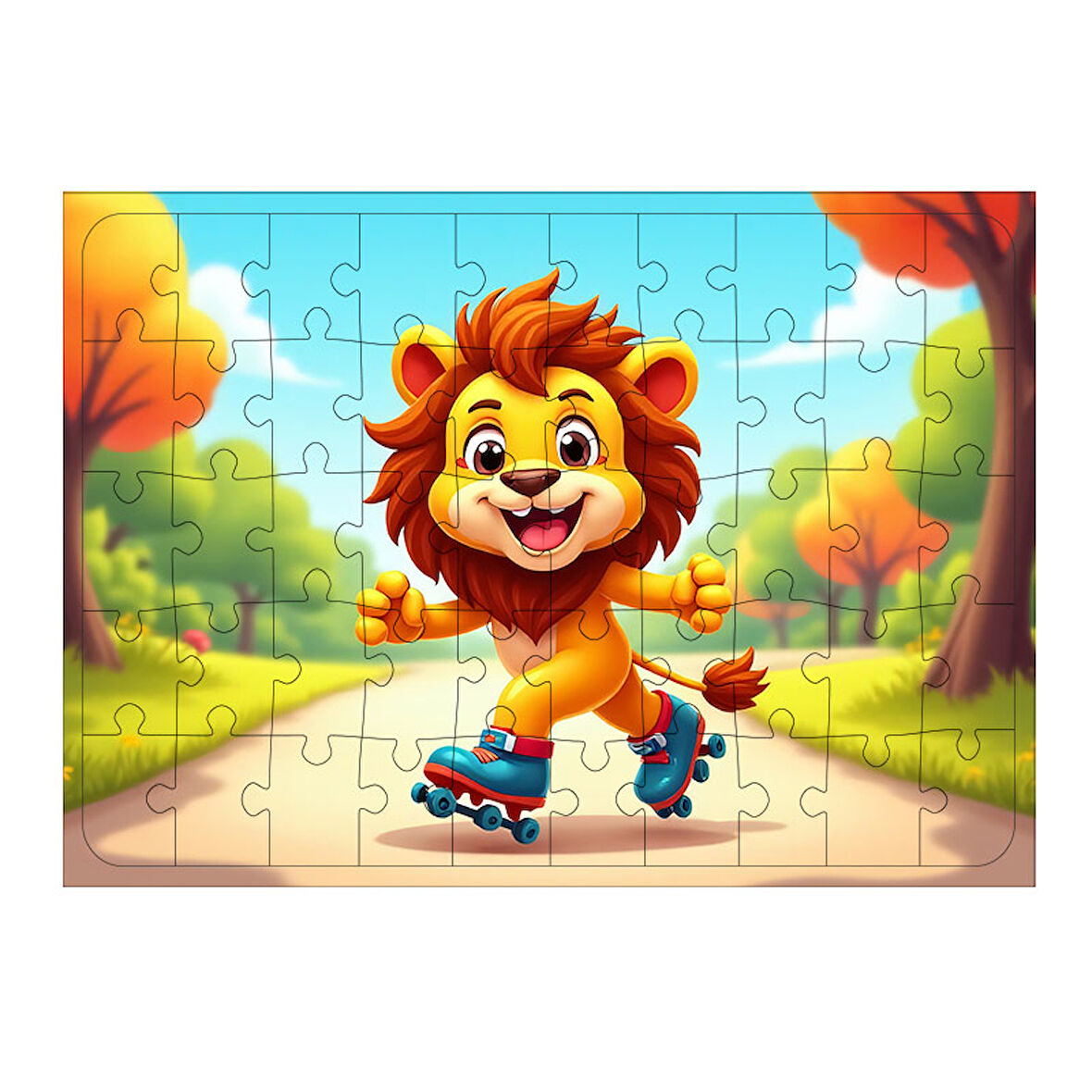 Ahşap Mdf Puzzle Yapboz Paten Kayan Neşeli Aslan 50 Parça 35*50 cm