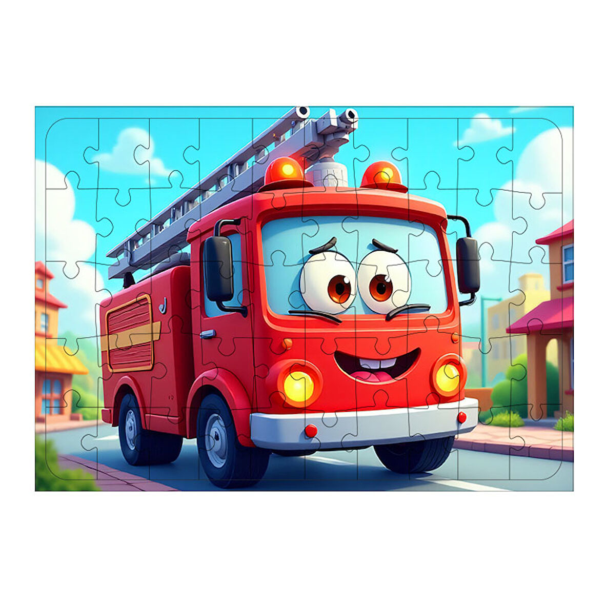 Ahşap Mdf Puzzle Yapboz İtfaiye Kamyonu Görevde 50 Parça 35*50 cm