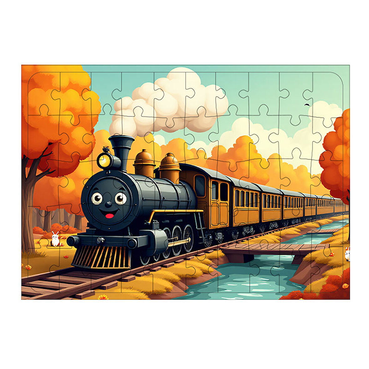 Ahşap Mdf Puzzle Yapboz Eski Trende Macera 50 Parça 35*50 cm