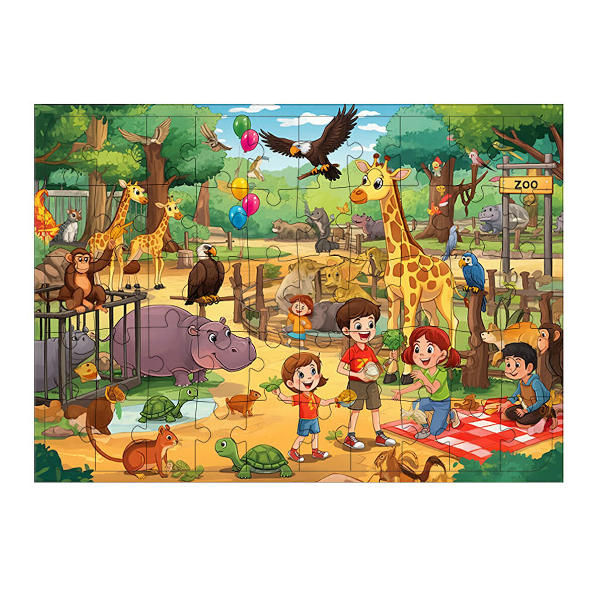 Ahşap Mdf Puzzle Yapboz Hayvanat Bahçesi Ziyareti 50 Parça 35*50 cm