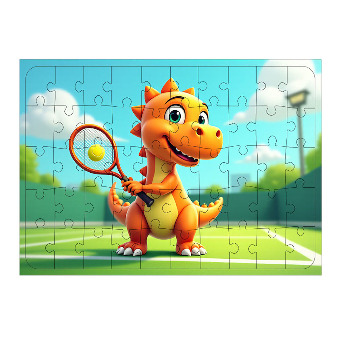 Ahşap Mdf Puzzle Yapboz Tenis Oynayan Dinozor 50 Parça 35*50 cm