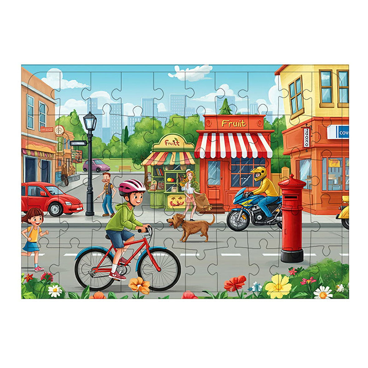 Ahşap Mdf Puzzle Yapboz Şehirde Bisiklet Turu 50 Parça 35*50 cm