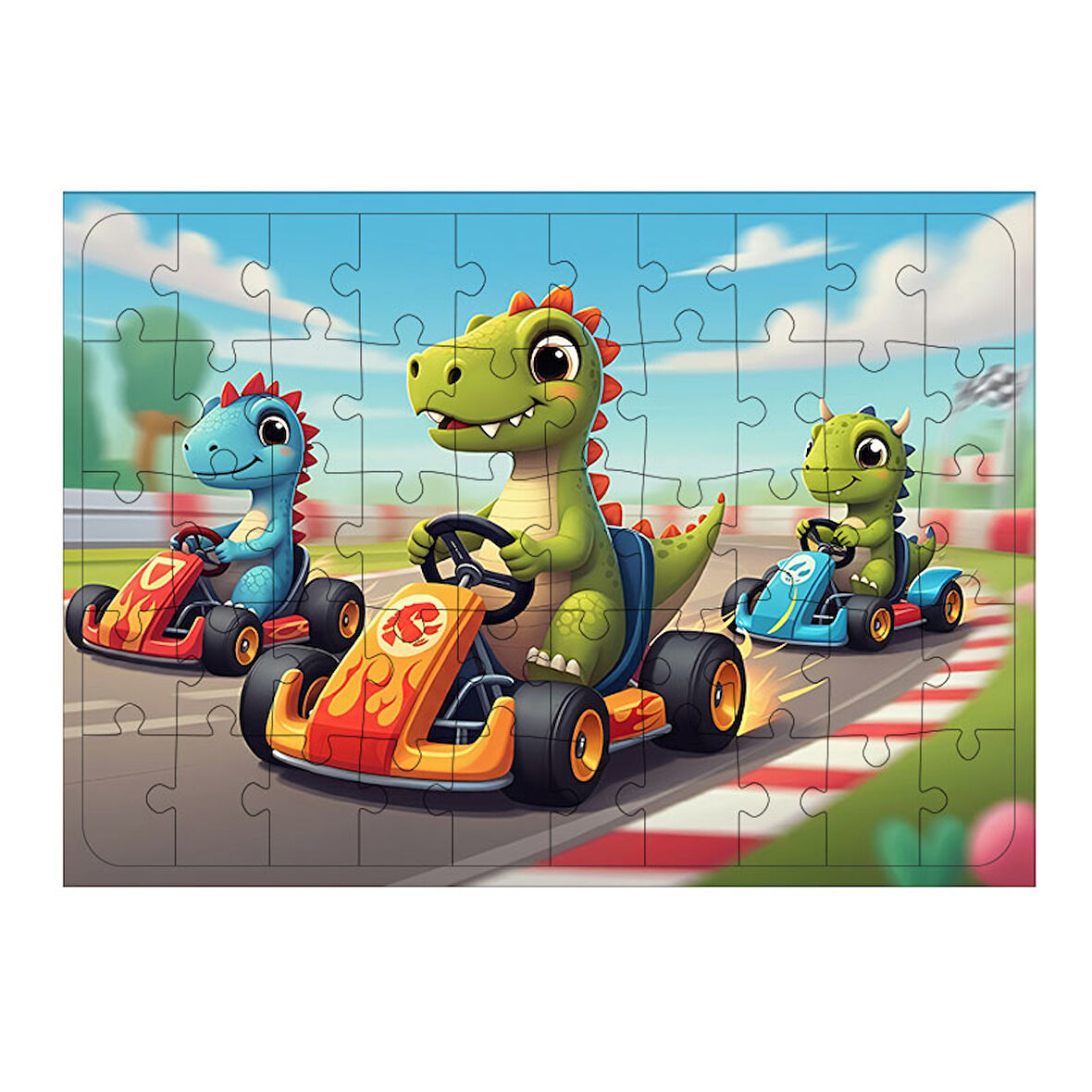 Ahşap Mdf Puzzle Yapboz Yarışan Dinozorlar 50 Parça 35*50 cm