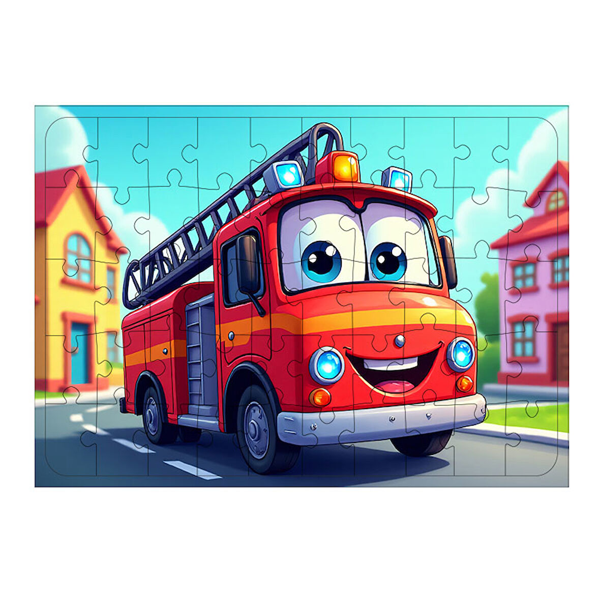 Ahşap Mdf Puzzle Yapboz İtfaiye Kamyonu Görevde 50 Parça 35*50 cm