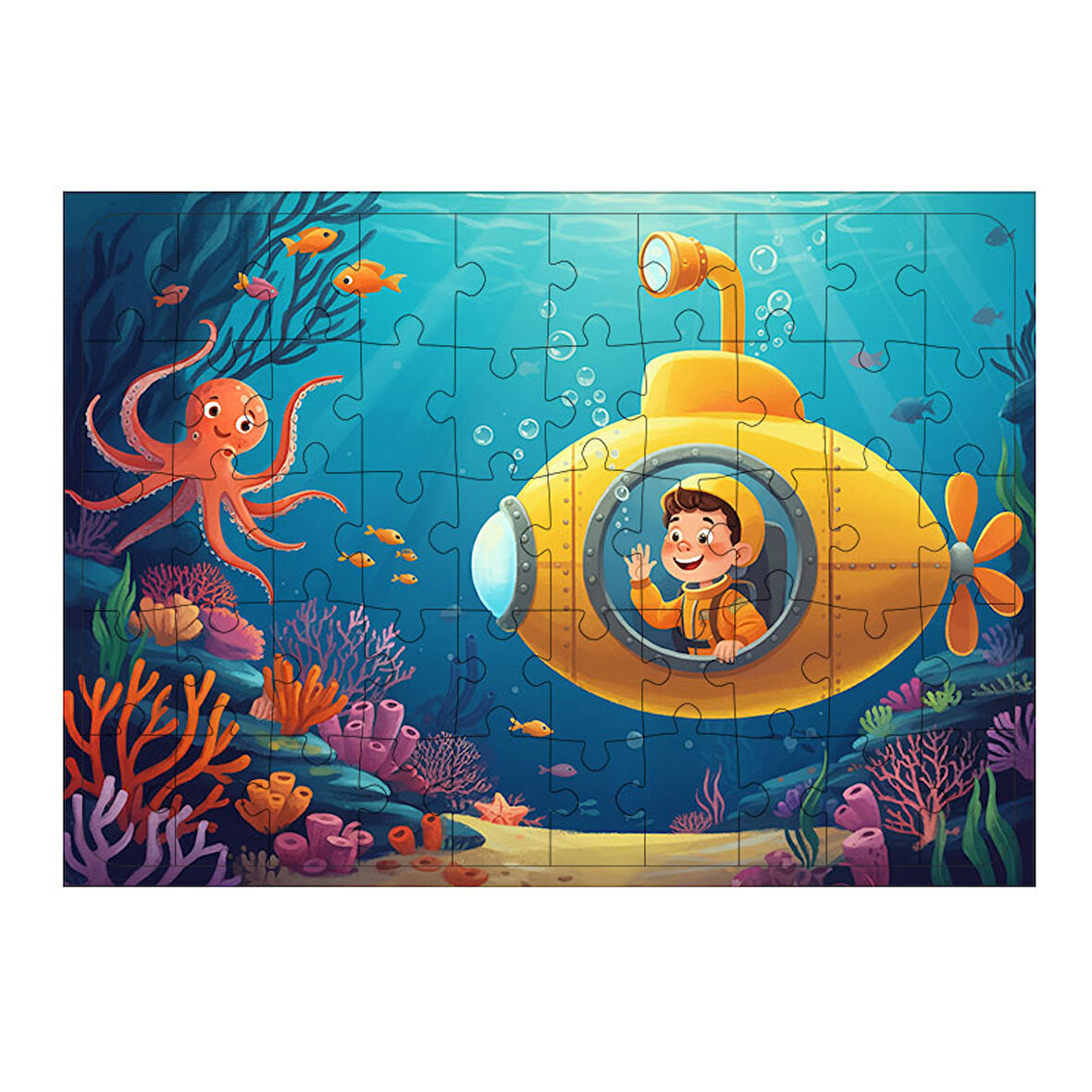 Ahşap Mdf Puzzle Yapboz Denizaltında Sualtı Keşfi 50 Parça 35*50 cm