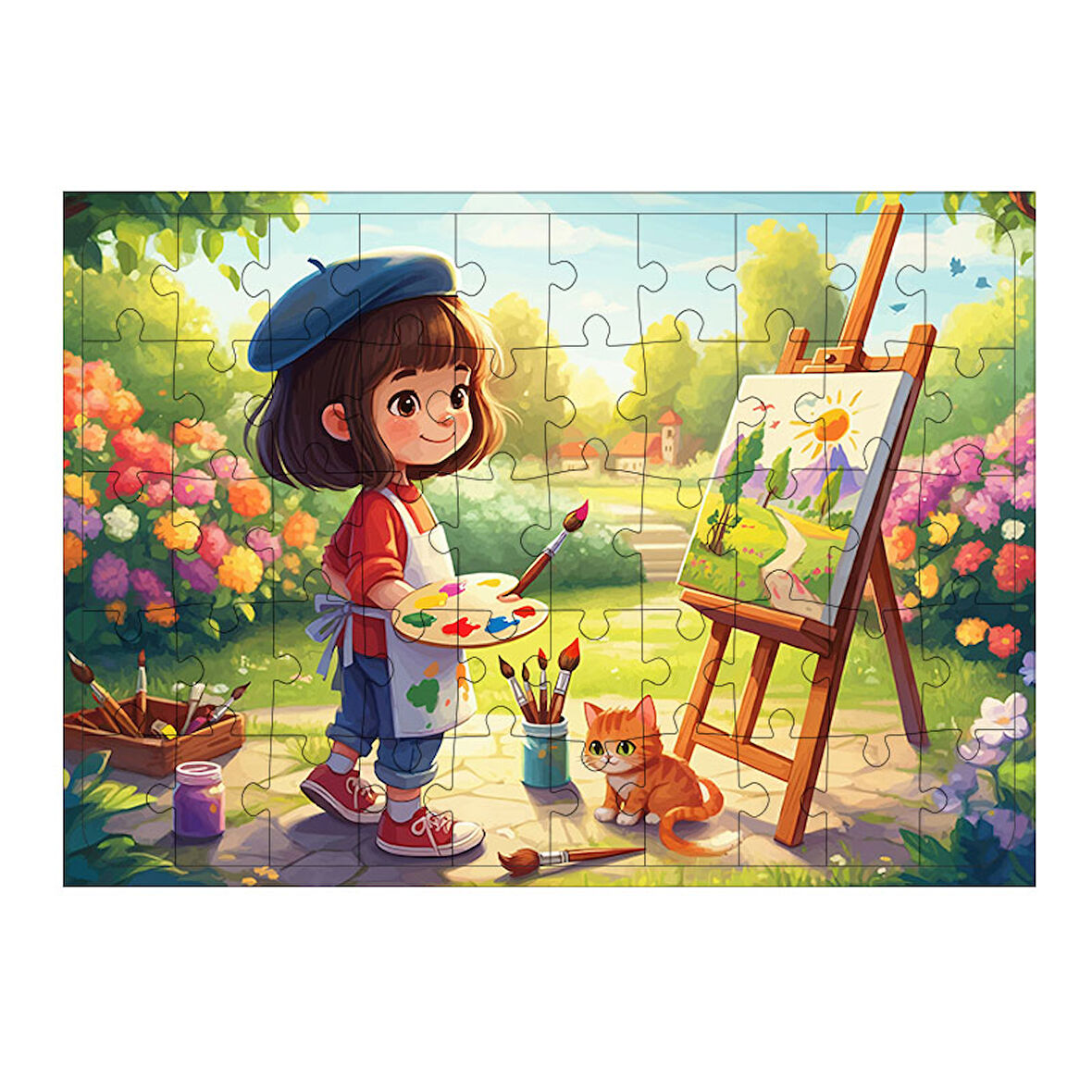 Ahşap Mdf Puzzle Yapboz Doğada Resim Çizen Kız 50 Parça 35*50 cm