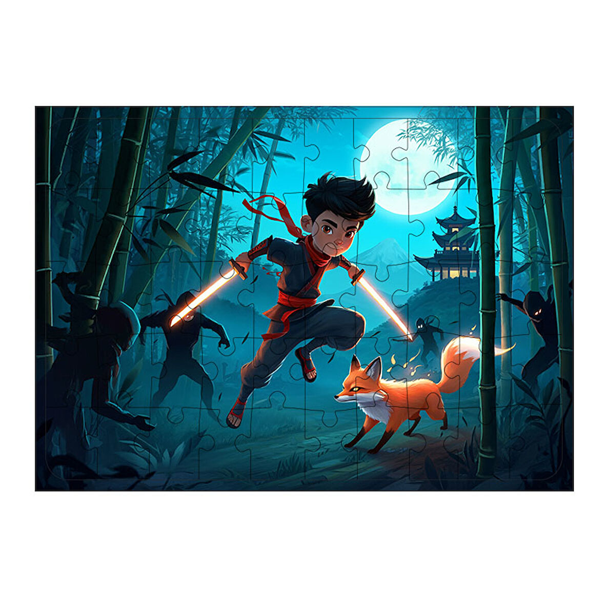 Ahşap Mdf Puzzle Yapboz Ormanda Maceralı Samuray 50 Parça 35*50 cm