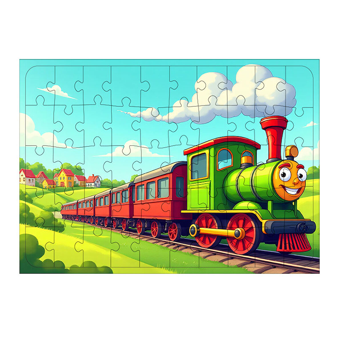 Ahşap Mdf Puzzle Yapboz Neşeli Tren Macerası 50 Parça 35*50 cm