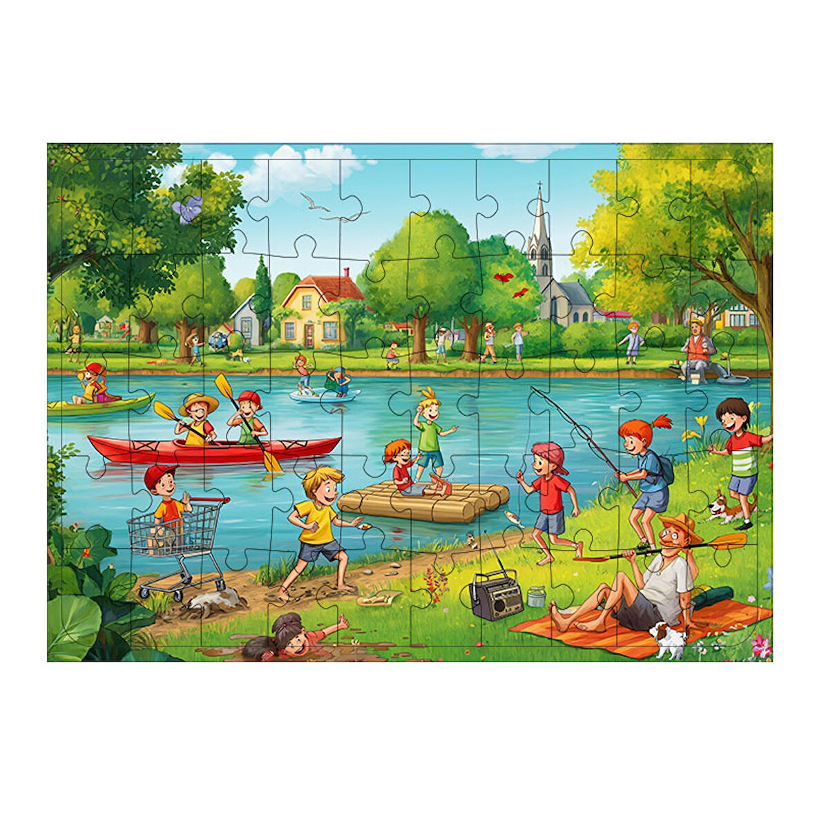 Ahşap Mdf Puzzle Yapboz Parkta Eğlenceli Gün 50 Parça 35*50 cm