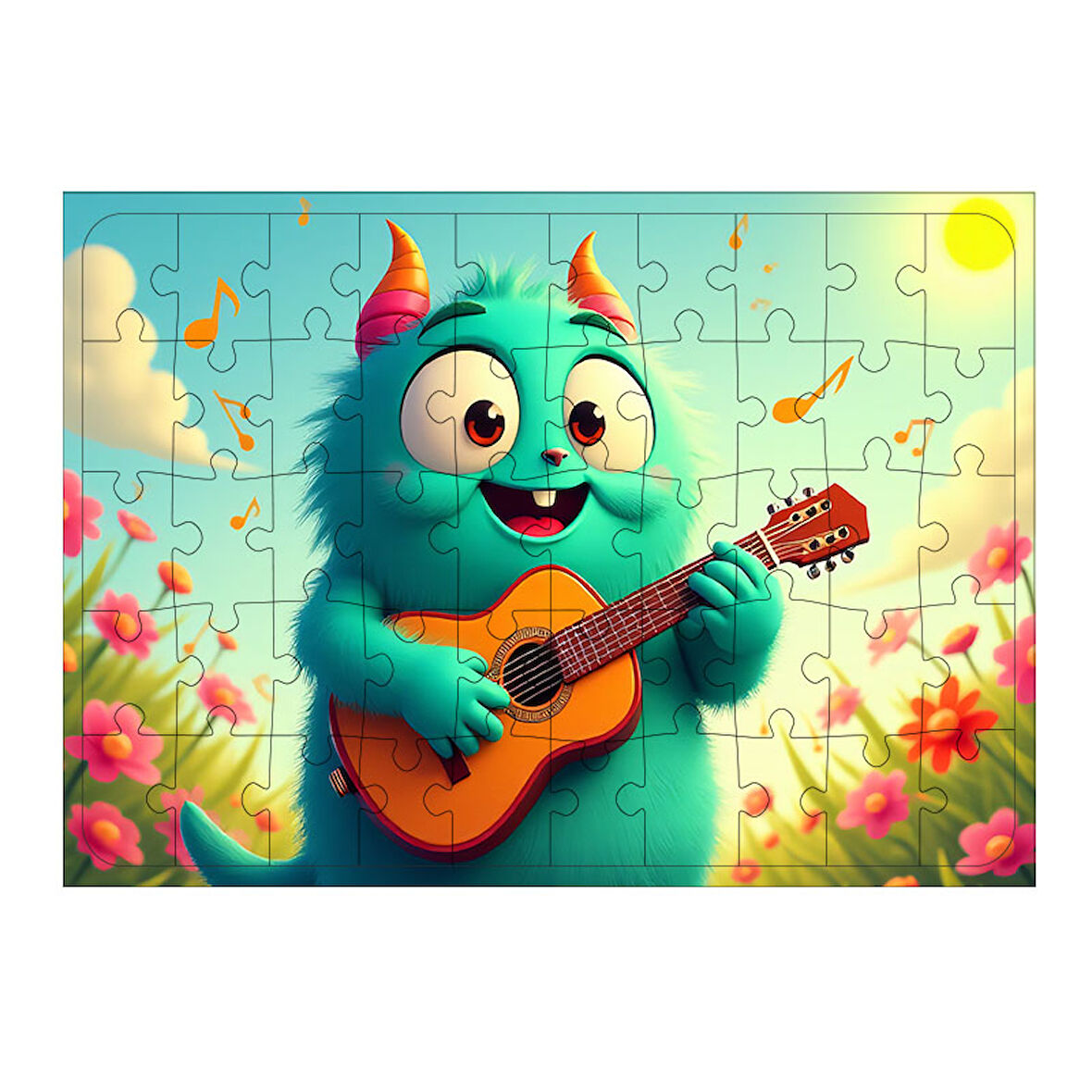 Ahşap Mdf Puzzle Yapboz Gitar Çalan Sevimli Canavar 50 Parça 35*50 cm