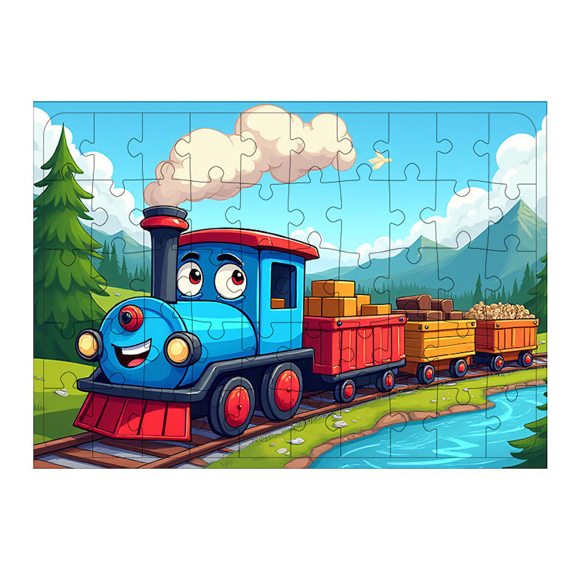 Ahşap Mdf Puzzle Yapboz Renkli Tren Gezintisi 50 Parça 35*50 cm