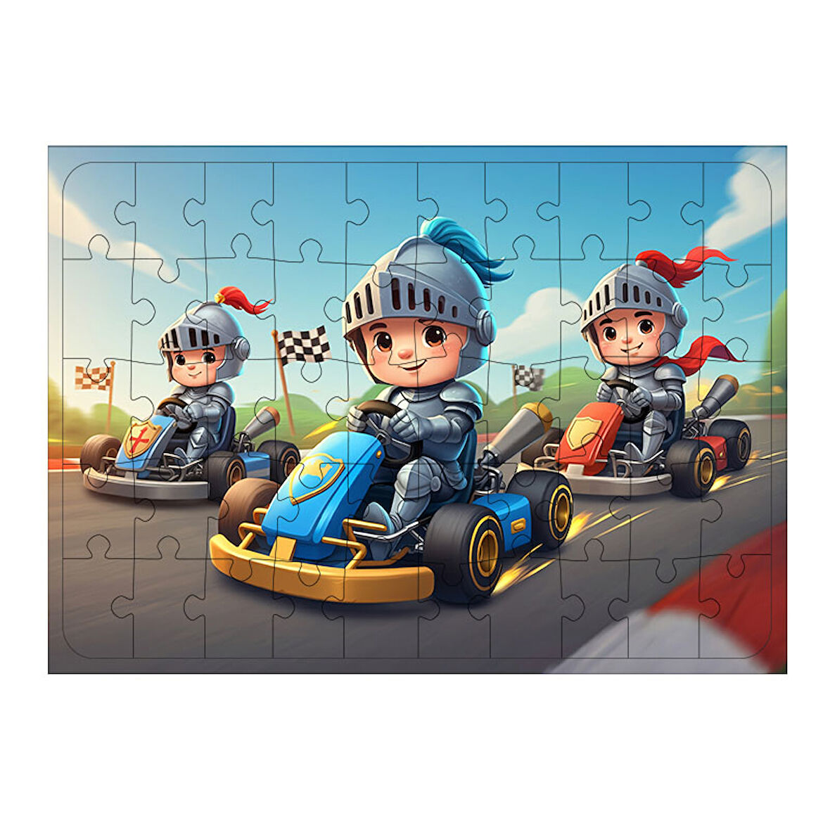Ahşap Mdf Puzzle Yapboz Yarış Arabası Kahramanları 50 Parça 35*50 cm