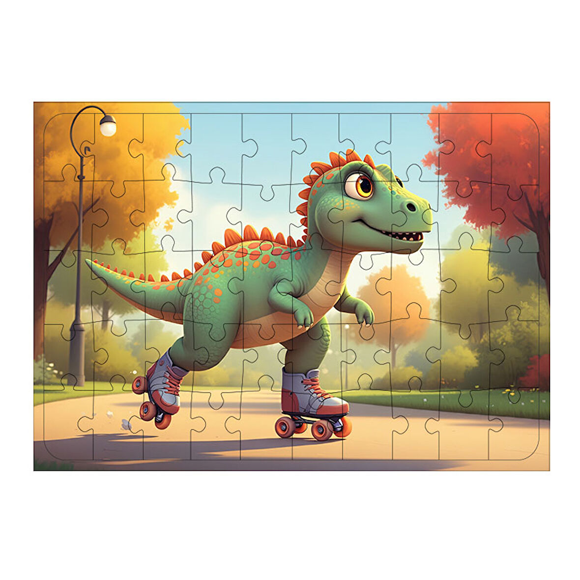Ahşap Mdf Puzzle Yapboz Paten Yapan Dinozor 50 Parça 35*50 cm