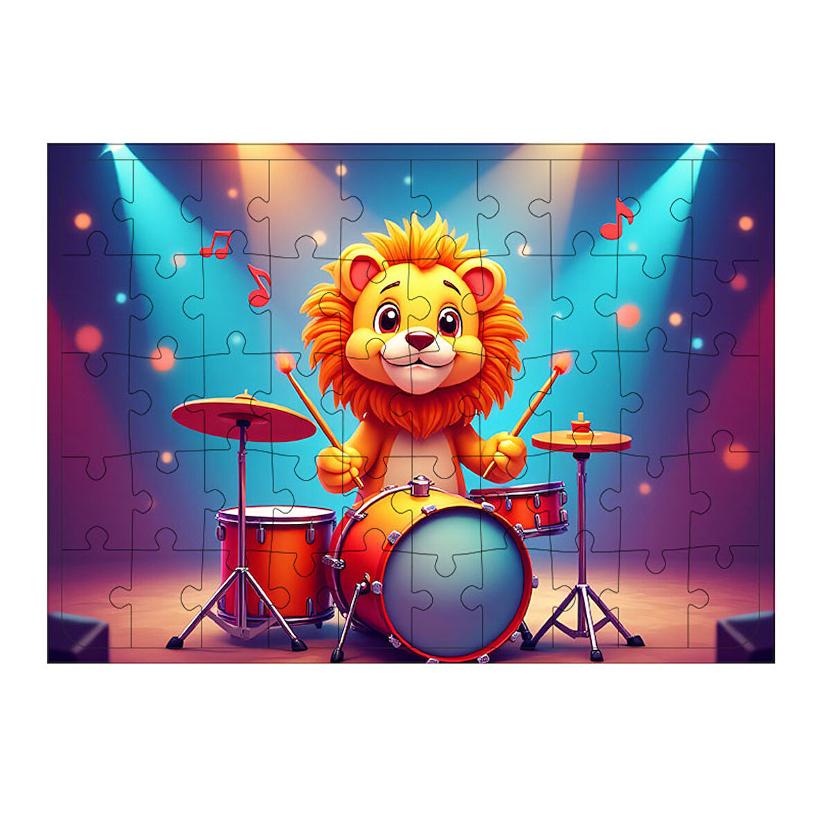 Ahşap Mdf Puzzle Yapboz Davul Çalan Aslan Çocuk 50 Parça 35*50 cm