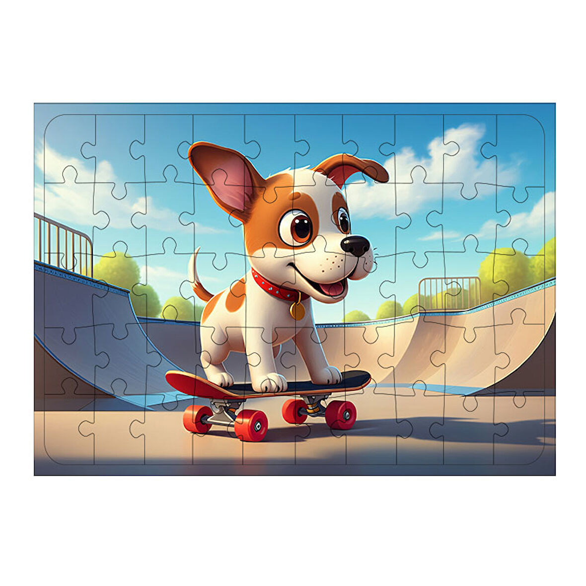 Ahşap Mdf Puzzle Yapboz Kaykay Süren Yavru Köpek 50 Parça 35*50 cm