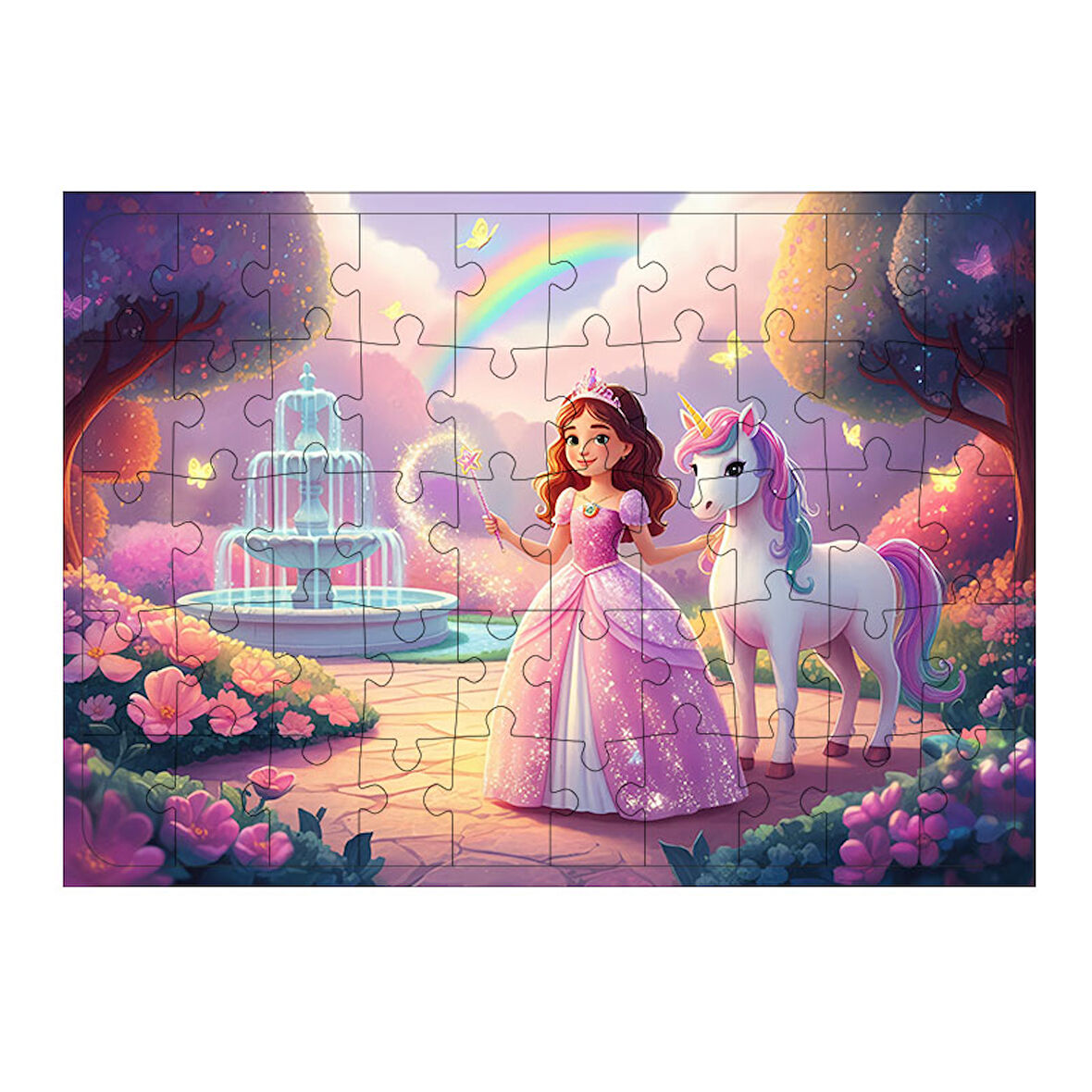 Ahşap Mdf Puzzle Yapboz Unicorn Ve Prenses Masalı 50 Parça 35*50 cm