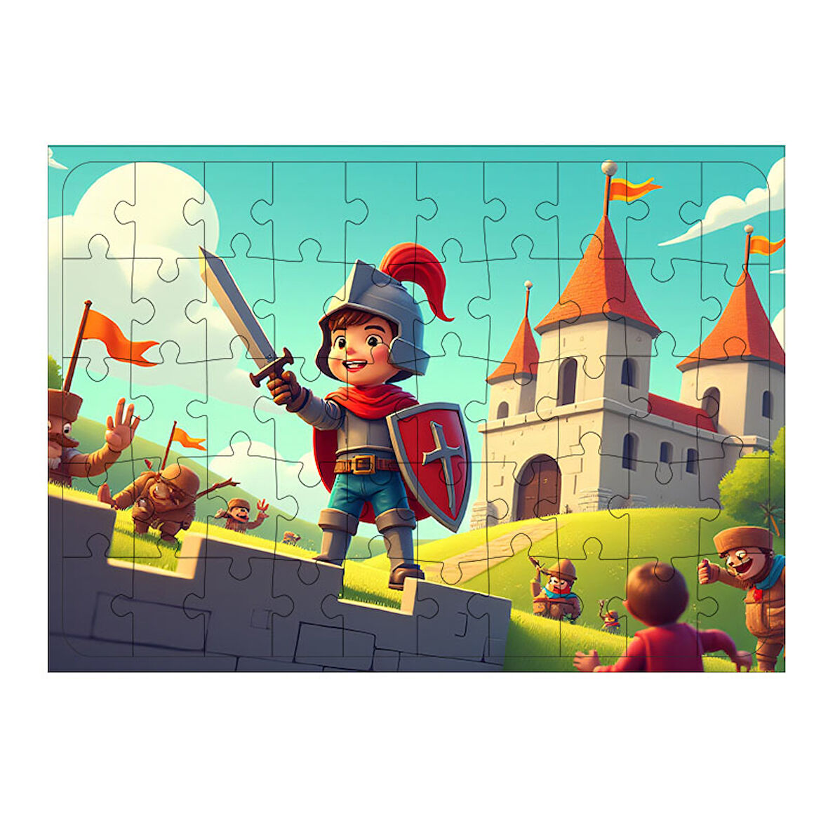 Ahşap Mdf Puzzle Yapboz Kale Savunan Cesur Çocuk 50 Parça 35*50 cm