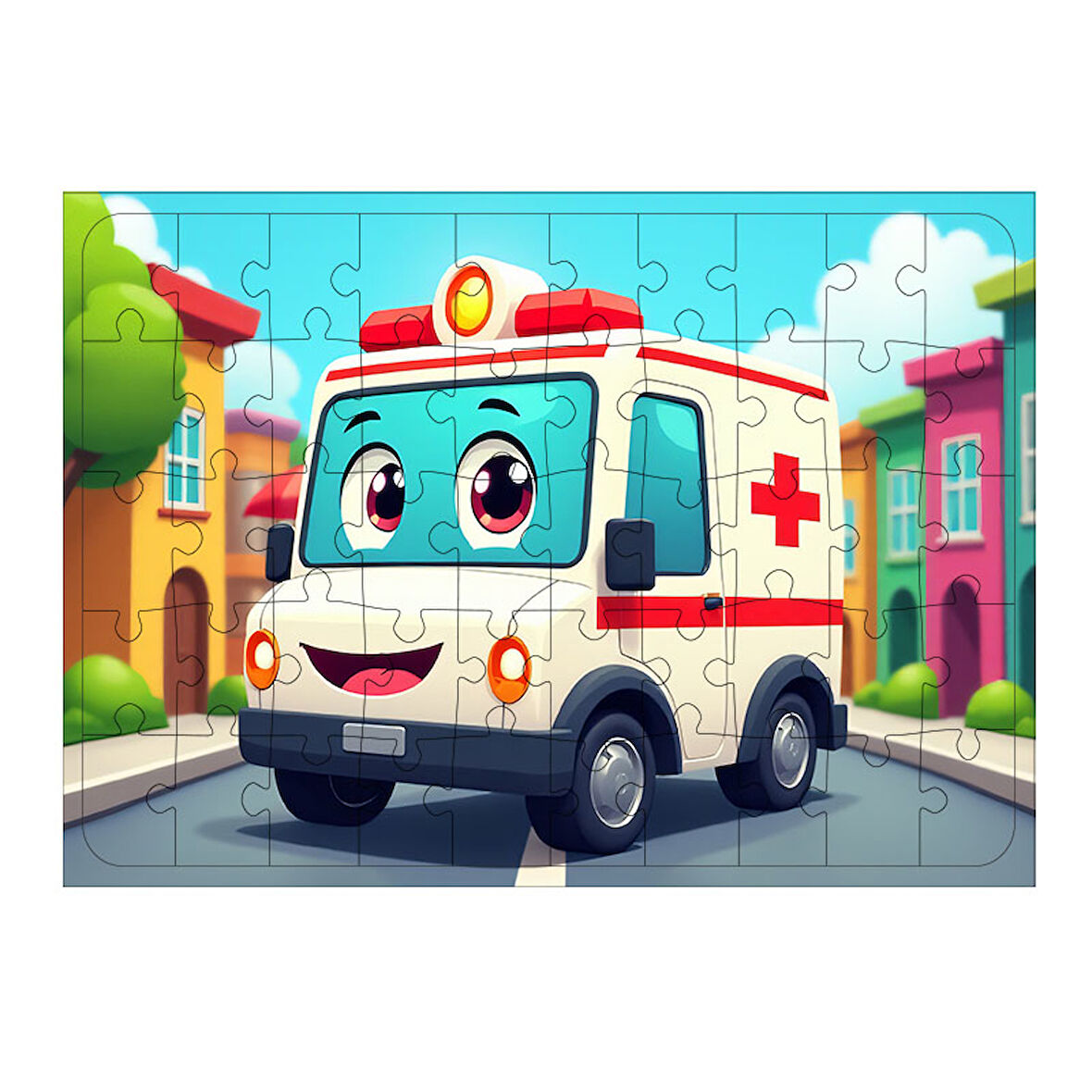 Ahşap Mdf Puzzle Yapboz Ambulans Görevde 50 Parça 35*50 cm