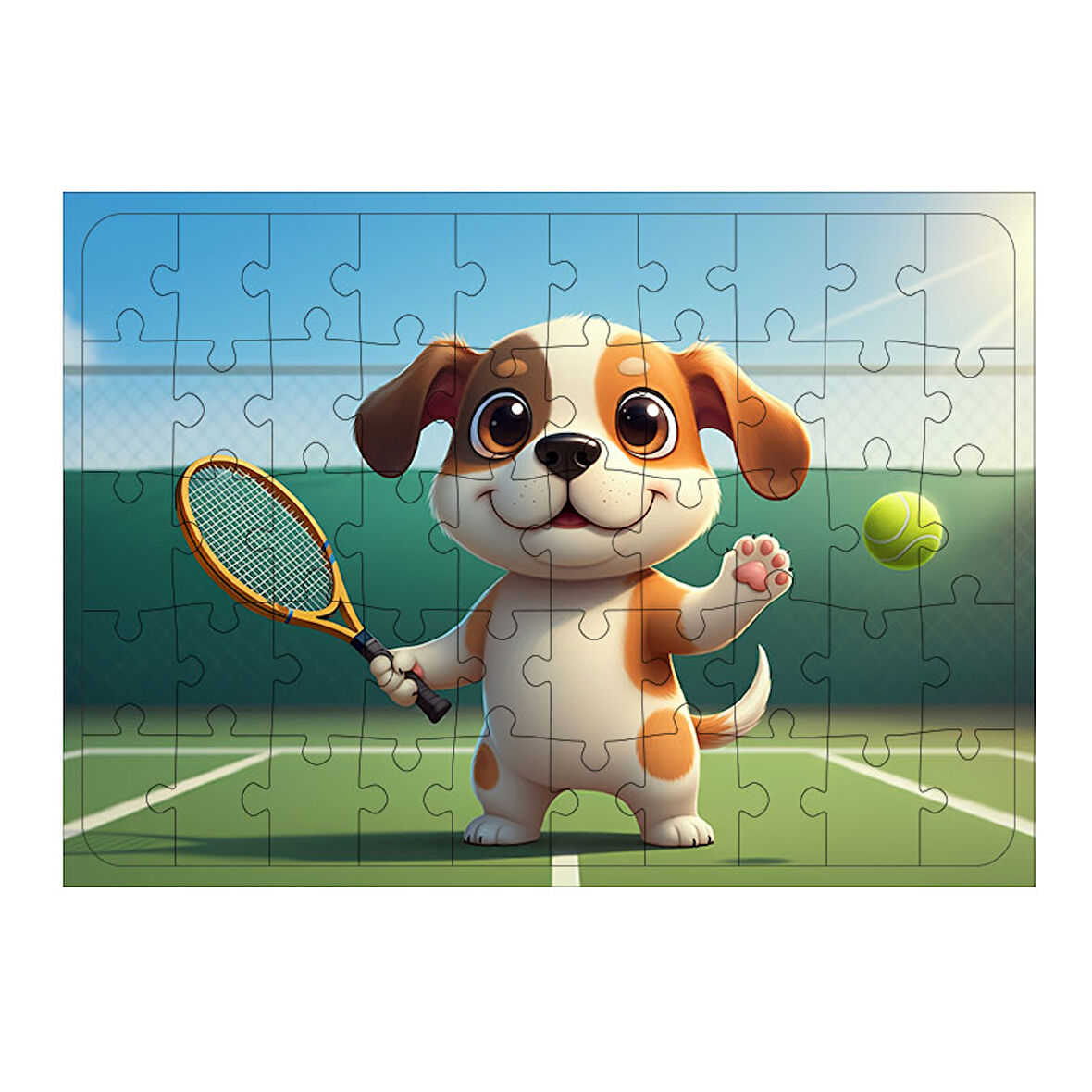 Ahşap Mdf Puzzle Yapboz Tenisçi Sevimli Köpek 50 Parça 35*50 cm